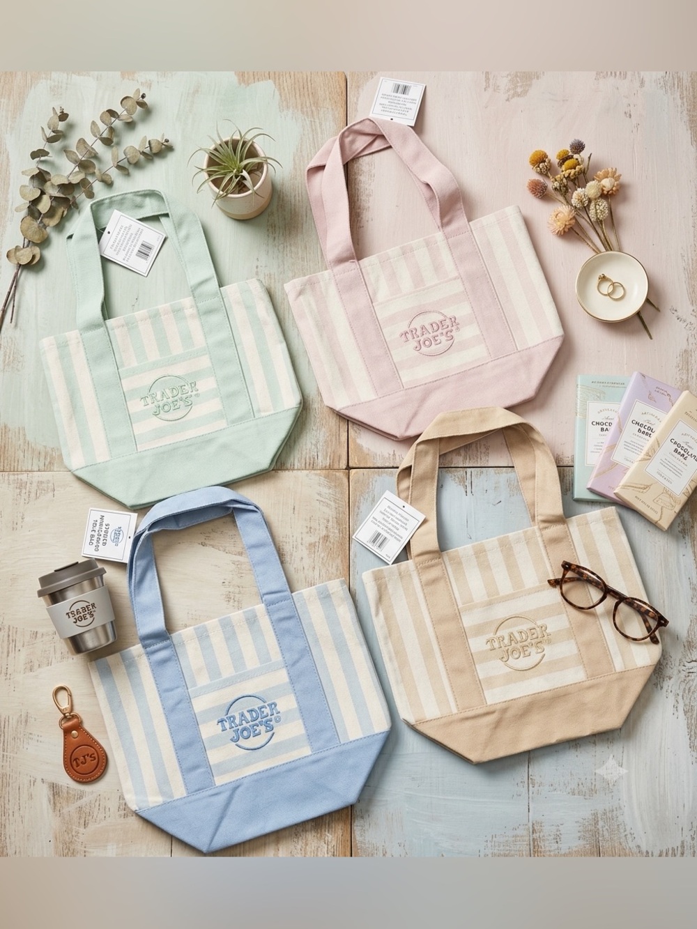 Trader Joe’s Striped Canvas Mini Tote Bags – Set of 4